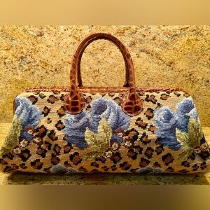 Clever Carriage Needlepoint Floral And Leopard Doctor Satchel